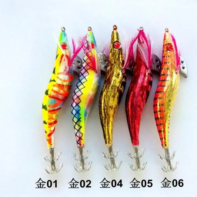 

5pcs 3.5# Top quality Gold color squid jigs Japan type fishing squid lures Hard fishing lure mixed 5 colors strong fishing hook