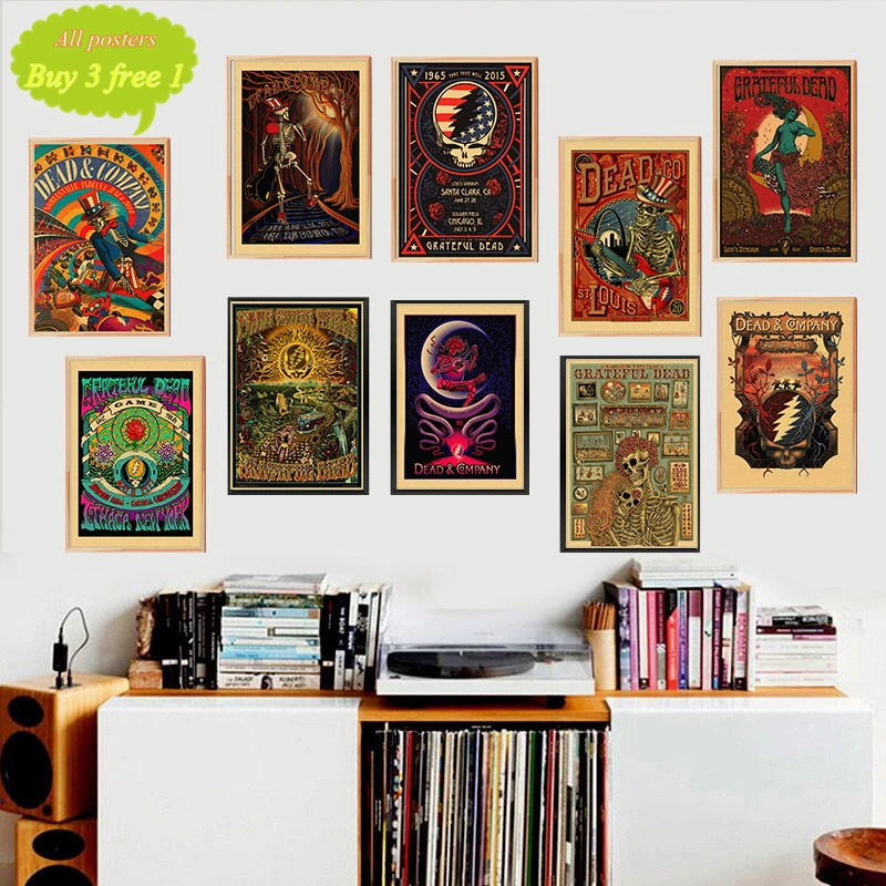 Grateful Dead retro posters kraft wall paper High Quality Painting For Home  Decor wall stickers