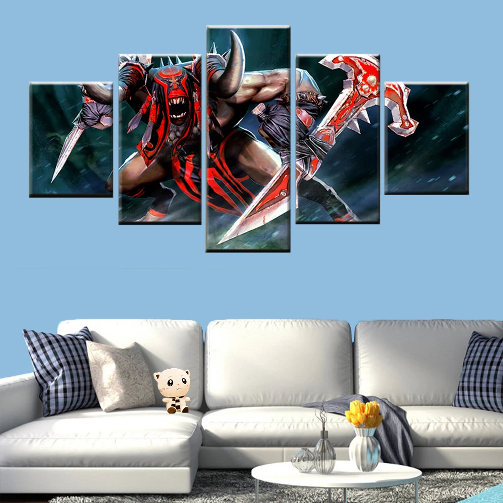  5 Panel Bloodthirsty DotA 2 Fire Warrior Game Picture Poster Modern Wall Art Deco Frame Modular Can