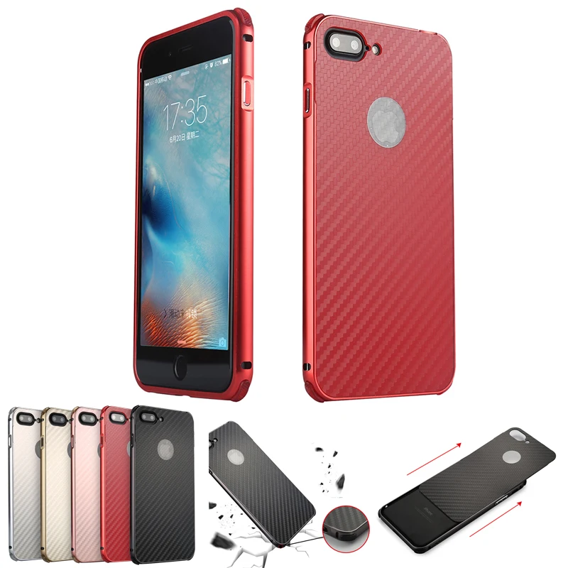 

For iphone 8 plus 8+ Case Aluminum Metal Frame+Carbon Fiber Hard Back Cover Case for iphone 8 Shockproof Phone Shell for iphone8