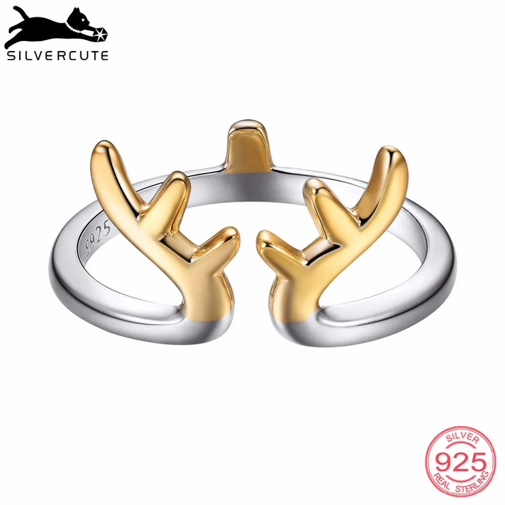SILVERCUTE элегантный олень antler кольцо для женщин Аутентичные стерлингового серебра