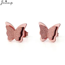 Jisensp новые CZ серьги в виде бабочек розовое золото цвет серьги из нержавеющей стали для женщин детские матовые бабочки для хряща ушной раковины шпильки