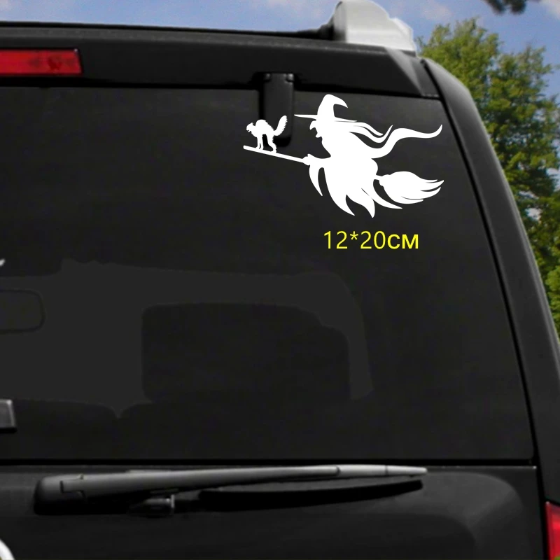 Tri mishki HZX638 #20x10 3 см ведьма летит на метле с Автомобильный стикер Кот Авто ветровое