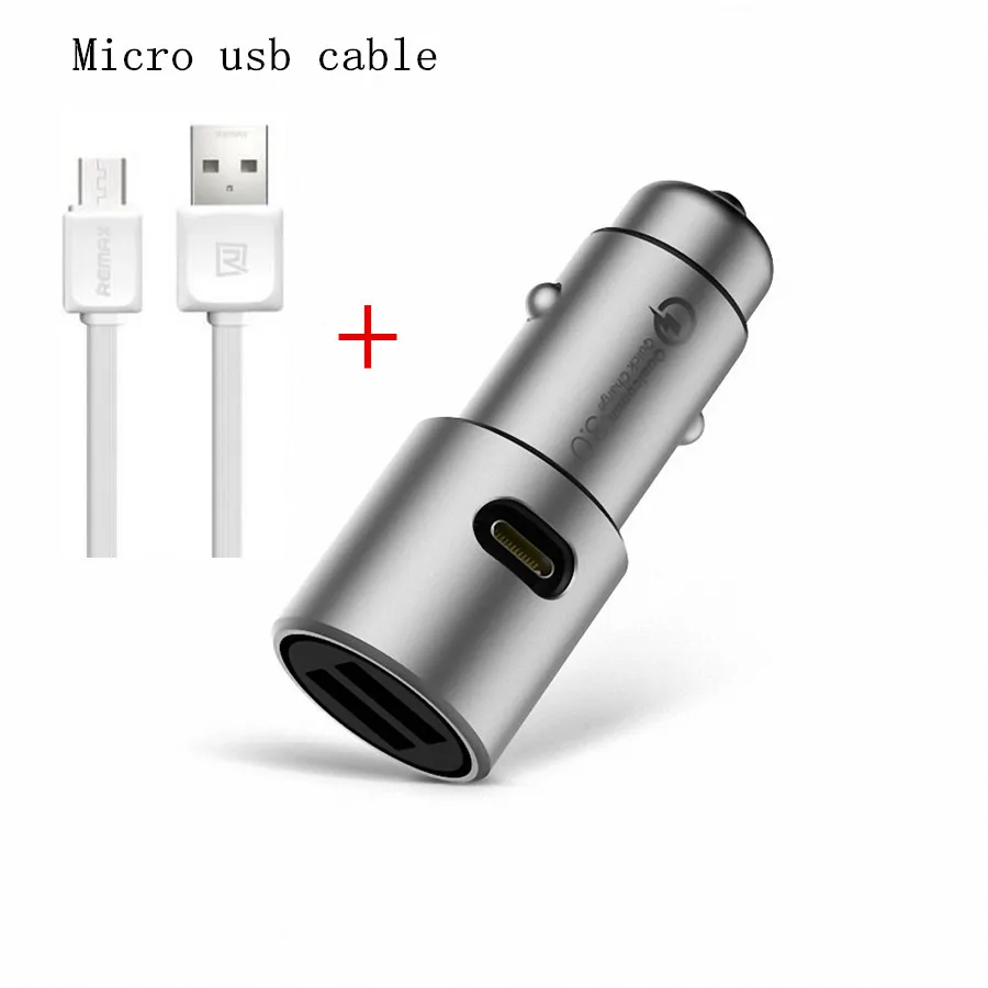 Xiaomi Mi автомобиля Зарядное устройство QC3.0 X2 Dual USB Быстрая зарядка макс. 5 В/3A 9В/2A 15В/1.5A металлический Стиль - Тип штекера: add micro usb cable