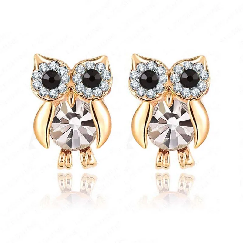 Лидер продаж модные ювелирные изделия, серьги-капельки в форме животных с украшением в виде кристаллов Золотой сова серьги-гвоздики для женщин, ювелирные изделия для девушек, бронзовые украшения