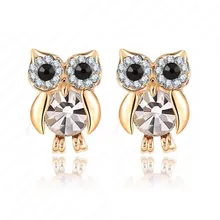 Лидер продаж модные ювелирные изделия, серьги-капельки в форме животных с украшением в виде кристаллов Золотой сова серьги-гвоздики для женщин, ювелирные изделия для девушек, бронзовые украшения