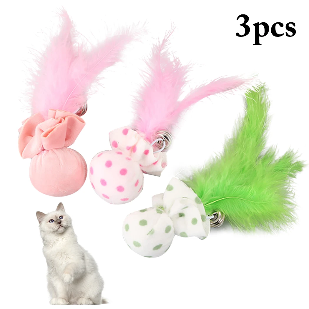 

3PCS Pet Toy Plush Ball With Feather Bells Cat Toy Creative Cute Cartoon Feather Bell Cat Teaser Toy Cat Chew Toy Pet Supplies
