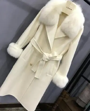 white Осенне-зимние х-длинные русские стильные рождественские пальто из натурального Лисьего меха 90 см Съемный рукав натуральный Лисий Мех трансформер тренчи - Цвет: white