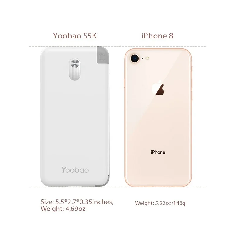 Yoobao S5K 5000mAh Встроенный кабель Внешний аккумулятор ультра тонкий портативный для