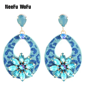 

NeeFu WoFu Water Drop Flash Leather Earrings Crystal Big Earring Large Long Brinco Ear Accessories Oorbellen Christmas Gift