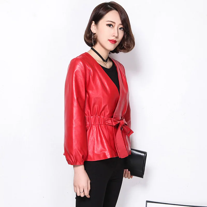 Leather Jacket Women Sheepskin Coat Autumn 2018 Vintage Red Black Jacket Women Plus Size Female Jacket Genuine Leather Jacket Coats