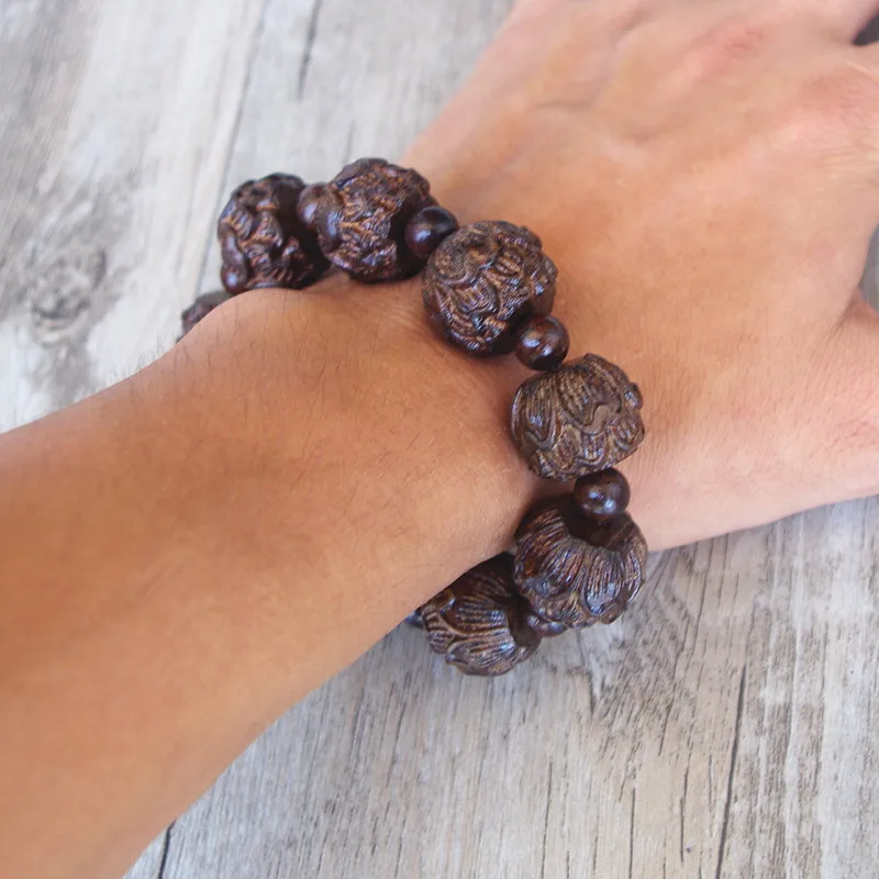 Мужской браслет из черного дерева с цветком лотоса 18 мм|strand bracelets|lotus braceletbracelet lucky |