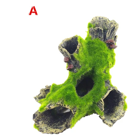 Украшение для аквариума, смола, вид на горы, рыба, игра, дерево, дом, отверстие, пещера, декор для аквариума, украшение для аквариума, 3 размера - Цвет: A