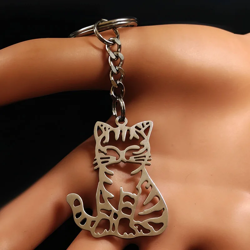 Мода г. Cut Cat нержавеющая сталь брелоки для женщин серебро Цвет ключи цепочки ключи кольца ювелирные изделия подарок Гато llavero K77349B