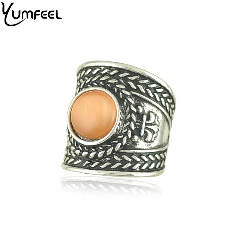 Yumfeel Винтажные Ювелирные кольца в стиле бохо, металлические кольца с античным посеребренным покрытием, кольца с камнем кошачий глаз
