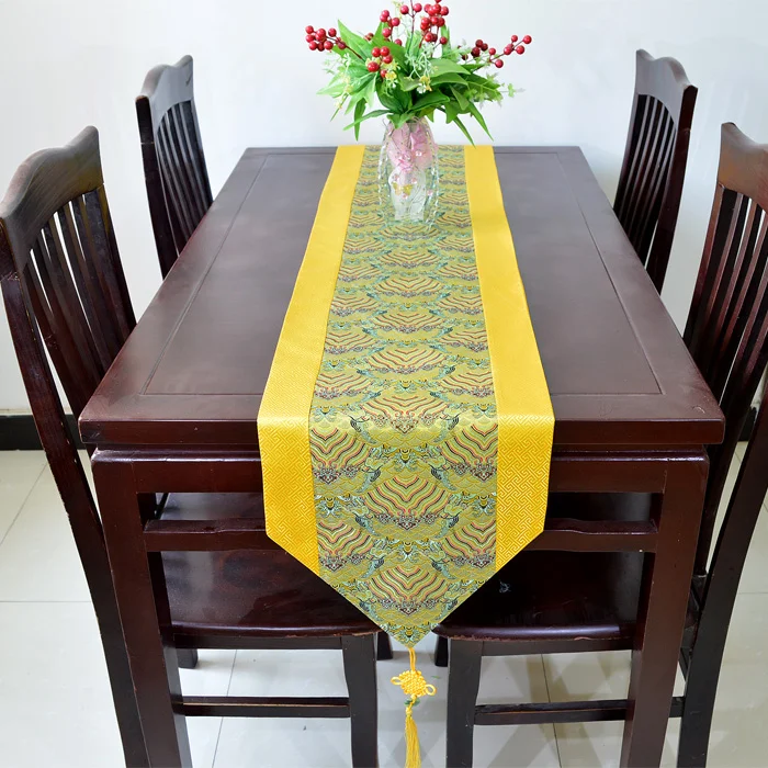 Thick Jacquard Patchwork Chinese knot Table Runner High End Silk Brocade Rectangle Coffee Table Cloth Dining Table Pads