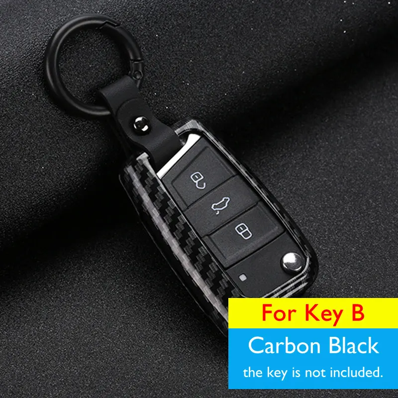 Чехол для ключей автомобиля из сплава для VW Volkswagen Golf Passat Polo Skoda Octavia SEAT Ibiza 6J Ateca чехол дистанционного брелока брелок защитная сумка - Название цвета: B Carbon Black