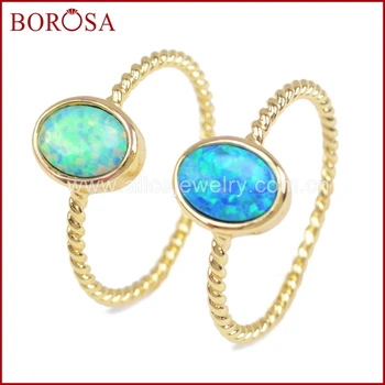 

BOROSA 10pieces Oval Shape Gold Bezel Japanese Opal Gems Rings White/Blue Manmade Opal Rings Gifts for Women Jewelry ZG0239