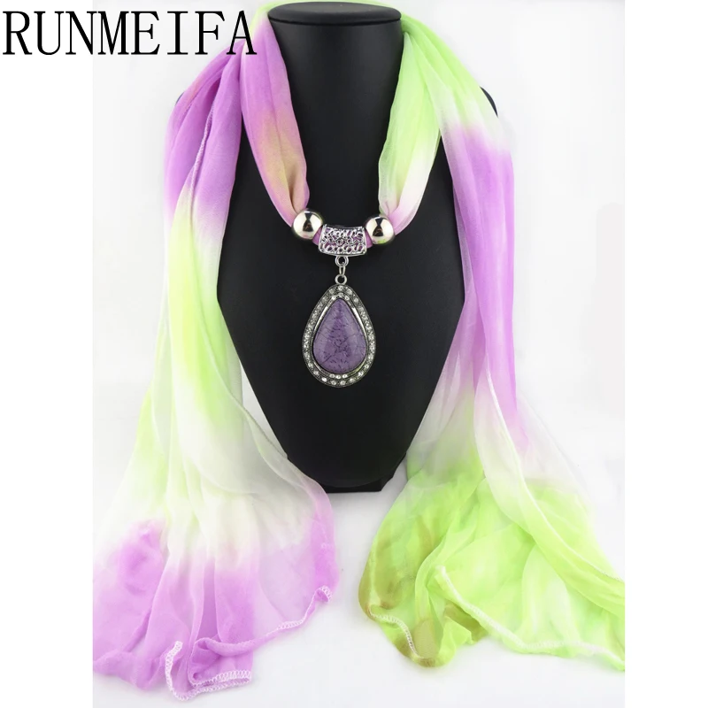 

RUNMIEFA New Arrival Charms Scarf Water Drop Pendant Scarf Jewelry Scarves 2018 Necklace colored Scarf Free Shipping