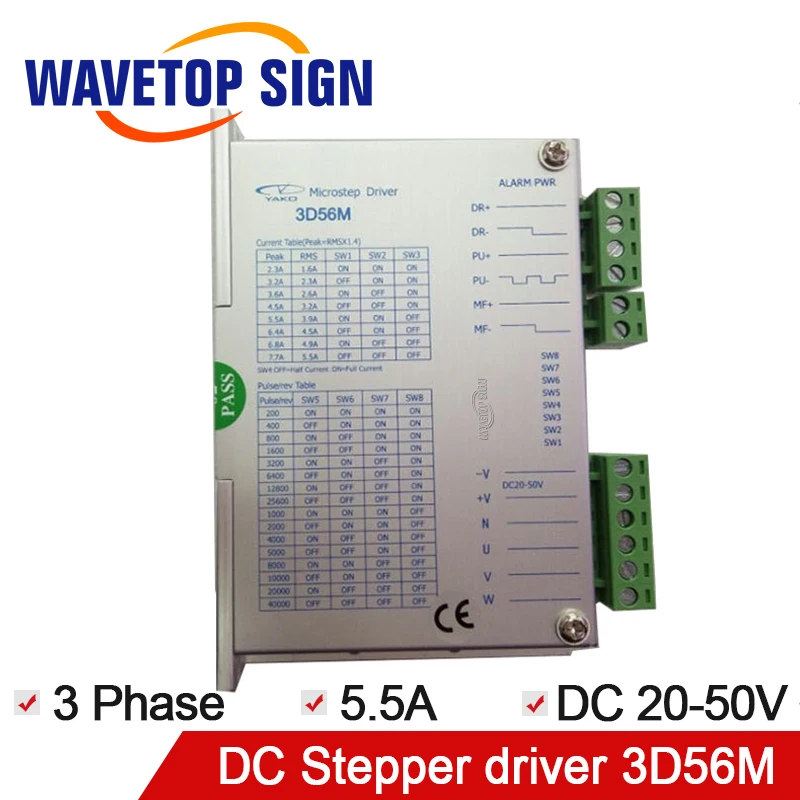 

YAKO Stepper Motor Driver 3D56M 3Phase Driver 3D56M Input Voltage DC20V-50V 5.5A 200HZ Match Motor 57-86 use CNC Router