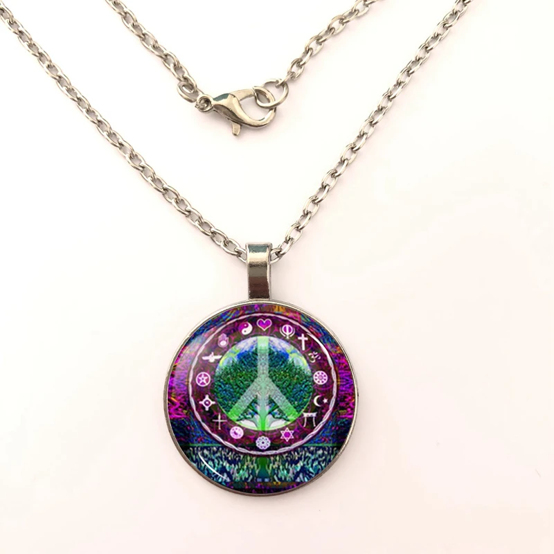 

YSDLJG Peace Symbol Cabochon Charm Pendant Necklace Jewelry Birthday Wedding Gift Round Pendant Necklace Jewelry