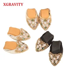 XGRAVITY cristal popular pisos Ballet mariposa zapatos de diamantes de imitación zapatos de las mujeres diseñado flor chica puntiagudo dedo del pie de plata zapatos mocasines zapatos C001