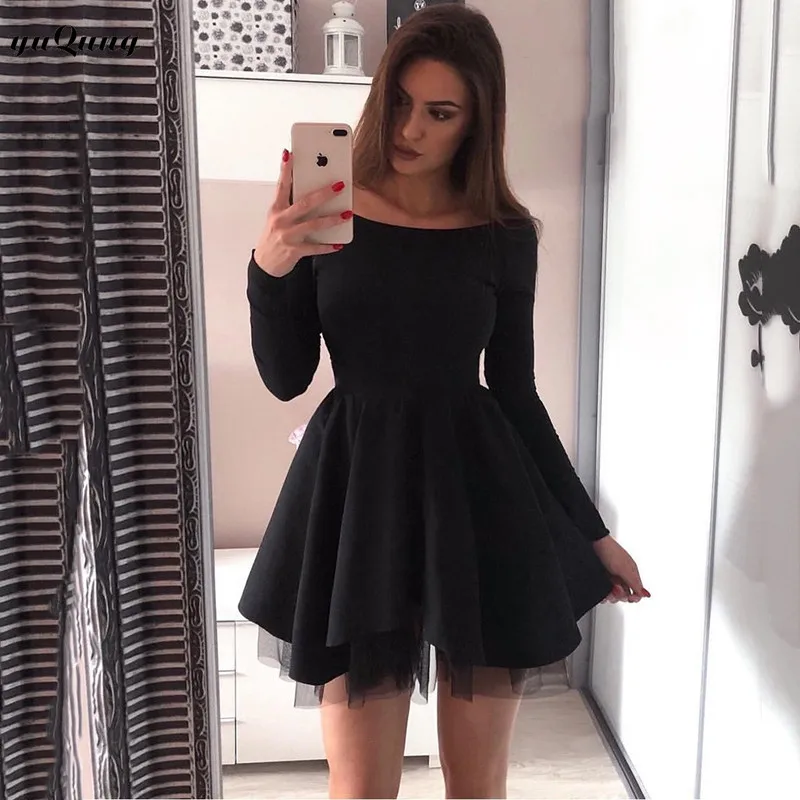 long sleeve off the shoulder skater dress