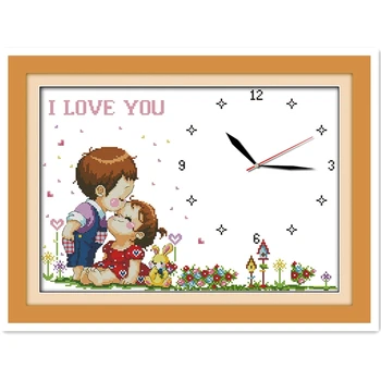 

Love(clock) Home Decoration 11CT 14CT Printed On Canvas DMC Cross Stitch Fabric Chinese Counted Cross Stitch Pattern Needlework