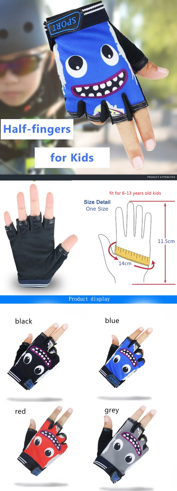 Длинные Детские перчатки с открытыми пальцами, милые Мультяшные перчатки с полупальцами для мальчиков и девочек, спортивные митенки детские, Нескользящие, Luvas