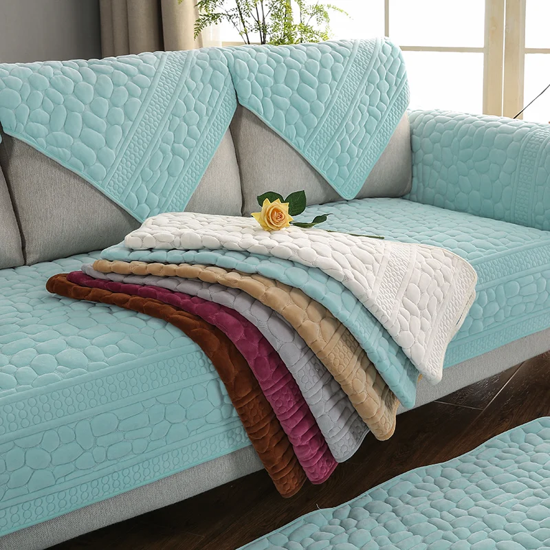 

1 Piece Multi-size Sofa Cover for Living Room Plush Stone Non-slip Quilted Corner Sectional Sofa Towel Seat Decoration