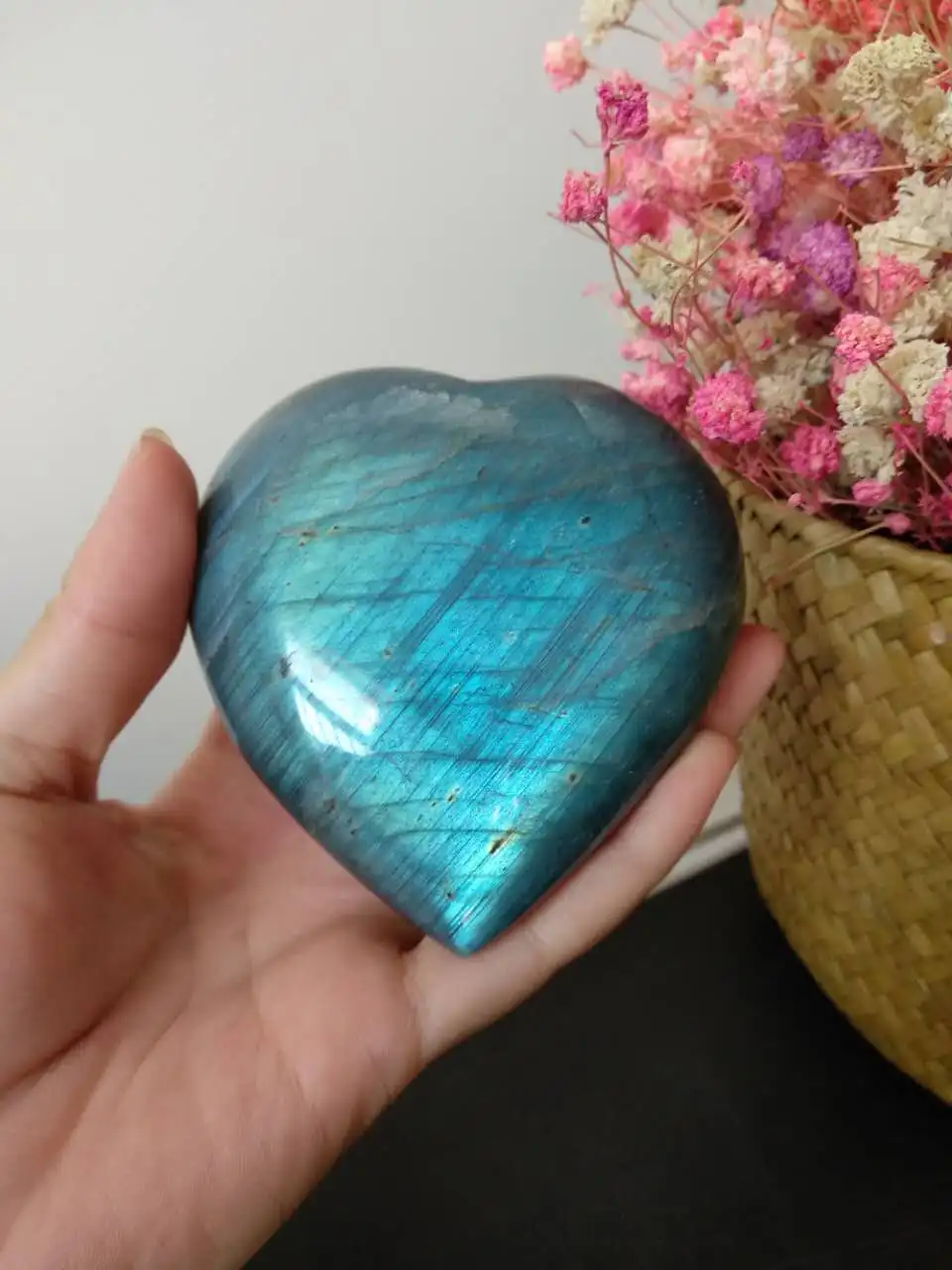 

383g Natural Beautiful Rainbow Flash Labradorite Stone Crystal Heart Healing