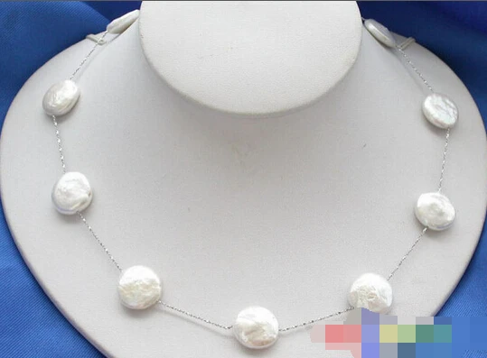 

bjc 0001071 18" 16mm COIN FRESHWATER WHITE PEARL 925SILVER NECKLACE (C0309)