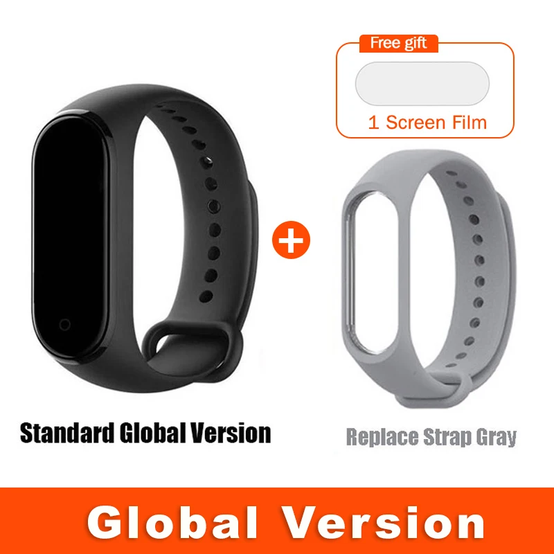 Global Grey Strap Глобальная версия опционально Xiaomi Mi Band 4 умный Браслет Пульс фитнес 135 мАч цветной экран Bluetooth 5,0 водонепроницаемый - Цвет: Global Grey Strap