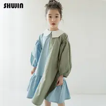 Shujin New 2019 Girls Dress Two Colors Patchwork Children Cotton Dress For Children Princess Dress Personality Teenage Dresses