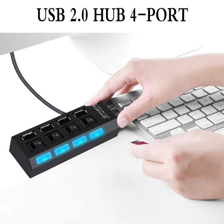 Multiple Converter Adapter High Speed 4//7 Port USB Hub Power on//off Switch