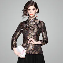 OYCP китайский стиль жаккард куртка осень Стенд воротник короткий дизайн топы Ципао тонкий высокого класса одежда для женщин 80963