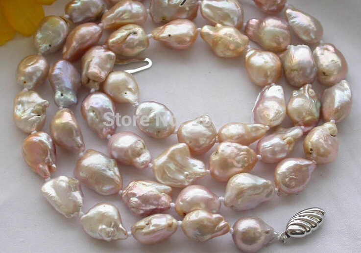 

Free Shipping>>32" 16mm baroque pink keshi reborn pearl necklace