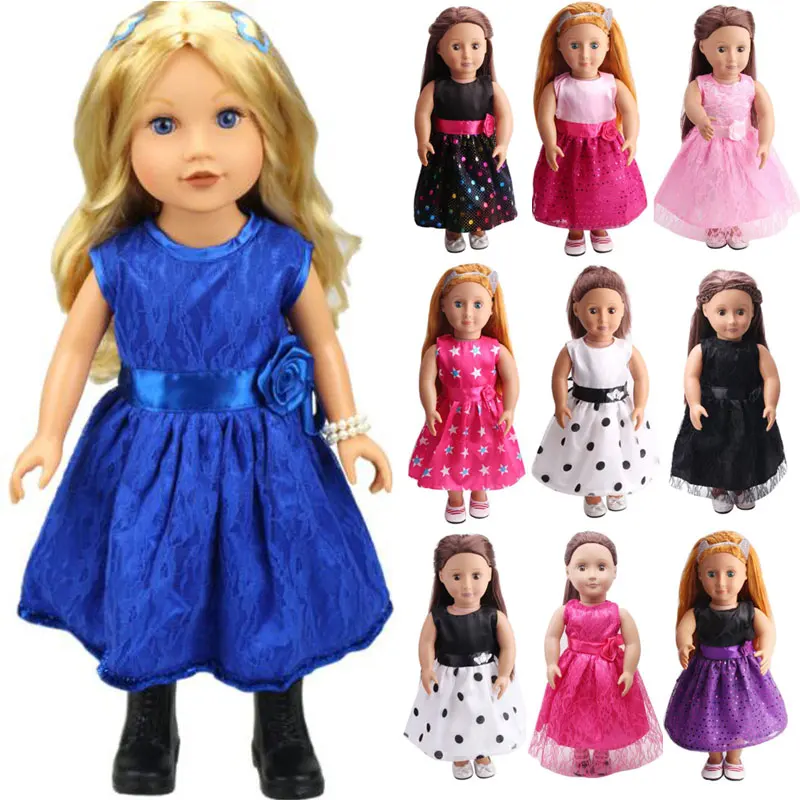 

2019 New Handmade 15 Colors Princess Dress Doll Clothes For 18 inch Dolls Girl Doll Clothes Fit 43cm Baby Doll