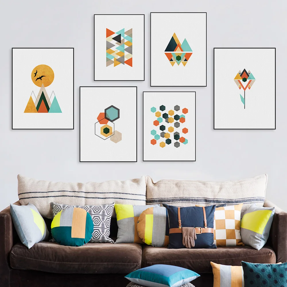 Original Watercolor Geometric Abstract Shape Mountain Sun ...
