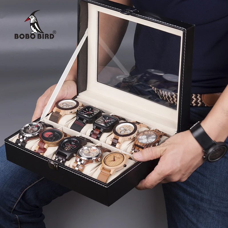 

BOBO BIRD Leatherette Watches Boxes 6 Slots/ 10 Slots Watch Jewelry Set Storage Box Display Organizer Case