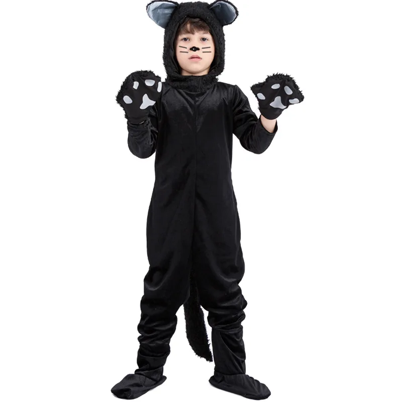 H& ZY/Детский костюм черного кота маскарадный костюм маленького котенка маскарадное платье с животным комбинезон с головным убором и лапами для детей ясельного возраста