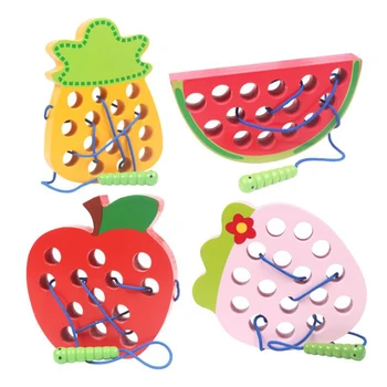 

Montessori Kids Educational Toys Fun Wooden toy Worm Eat Fruit Apple pear Early Learning Teaching Aid Baby Toys