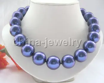 

FREE shipping&gt; &gt;&gt;&gt;Beautiful 17" 20mm deep blue perfect round south sea shell pearl necklace