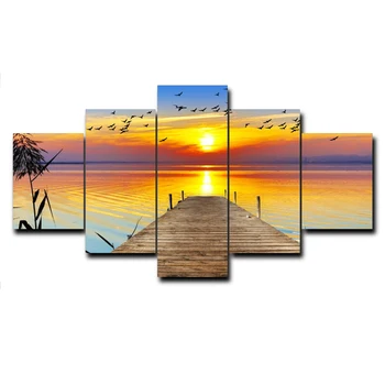 

5 Panel Natural Landscape Sunshine Sea Posters and Prints Canvas Painting For Living Room Home Decor Wall Art No Frame