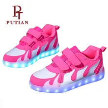 

PU TIAN Boys Girls LED Luminous Sneakers Colorful Light Up Shoes High Quality USB Charging Lighted Shoes Gift Unisex Size 28-40