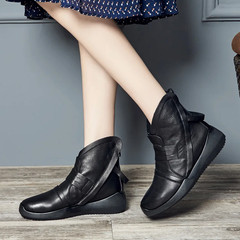

Spring and autumn women shoes flat bottom leisure soft bottom cattle leather boots Cowhide platform boot with wedge ankle boots
