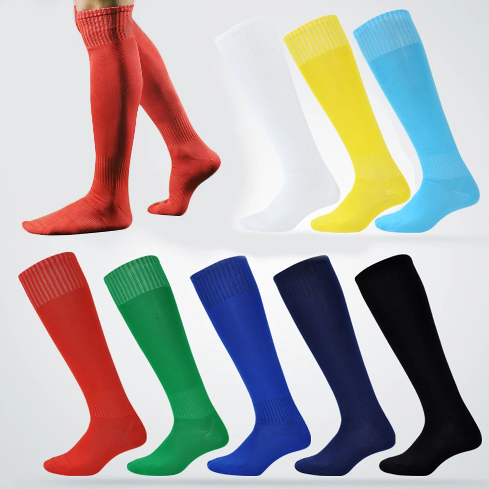 Длинные спортивные хоккейные футбольные носки из полиэстера для баскетбола, мужские Гольфы выше колена, однотонные плотные спортивные носки