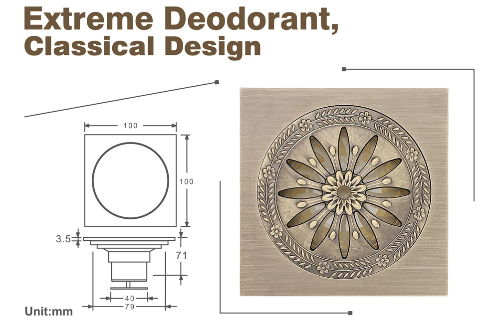 HIDEEP гальваническим решетка дренажный общие трапных латунь цветок дезодорант Ванная комната Кухня античная бронза Медь утечка Душ