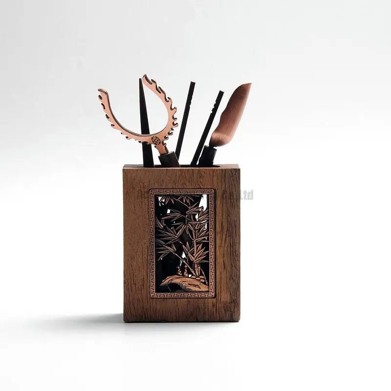 

luxurious 6pcs Arts Tea Tools,Ebony wooden and copper Tea Caddy/Strainer/Clamp/Spoon/tick/Needle,Tea ceremony gentleman,Gifts