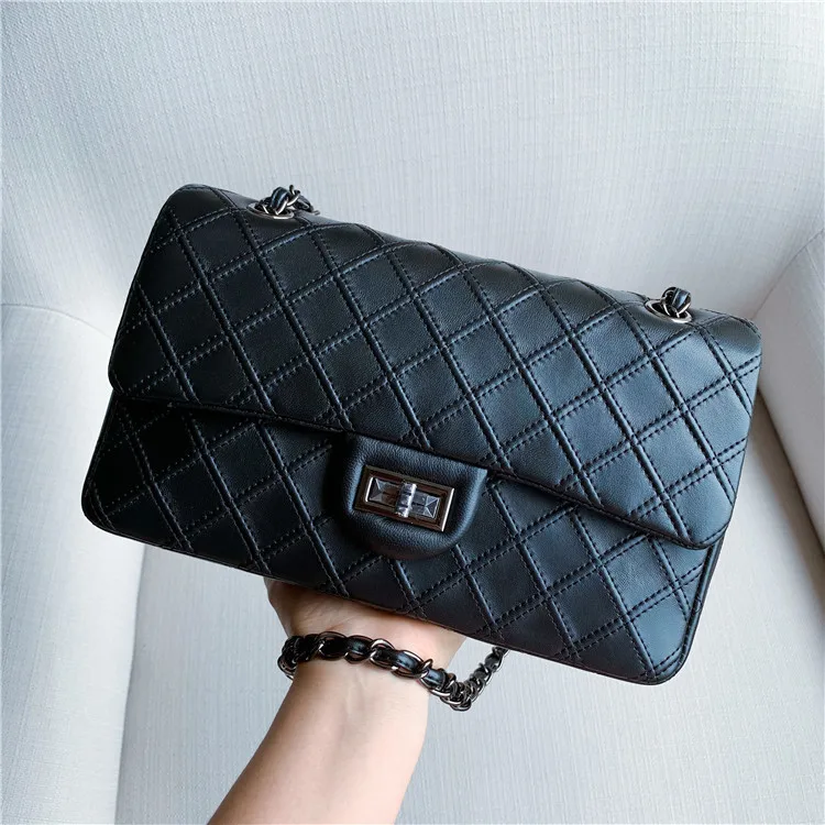 

Genuine Leather Chain Flap Bag for Women Black Messenger Bags Ladies Hand Bags Designer Handbags High Quality